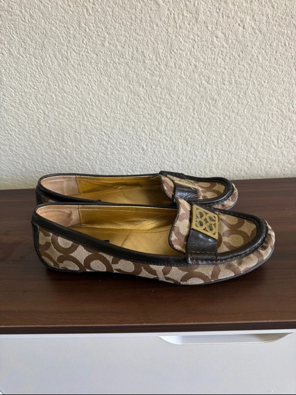 Coach Brown Signature Canvas Loafers with Gold Accent 8B